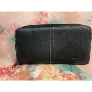 Vintage Rosetti Black Leather Zip Around Wallet Organizer